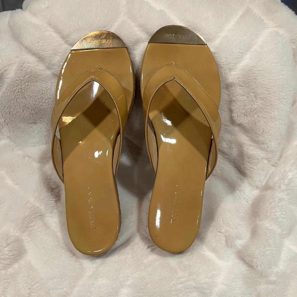 Jimmy Choo nude patent cork sandals